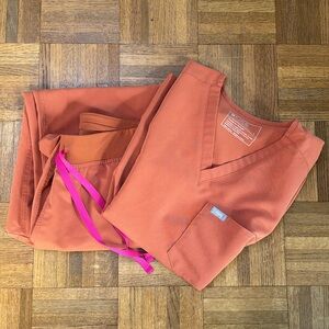 Figs Terracotta Catarina Scrub top and Livingston bottoms